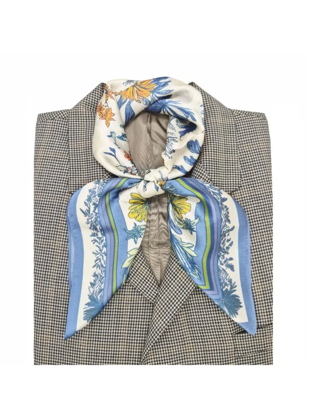 ✨Elegant Blue Floral Silky Square Scarf Beige Blue Luxury Neck Accessory Fashion